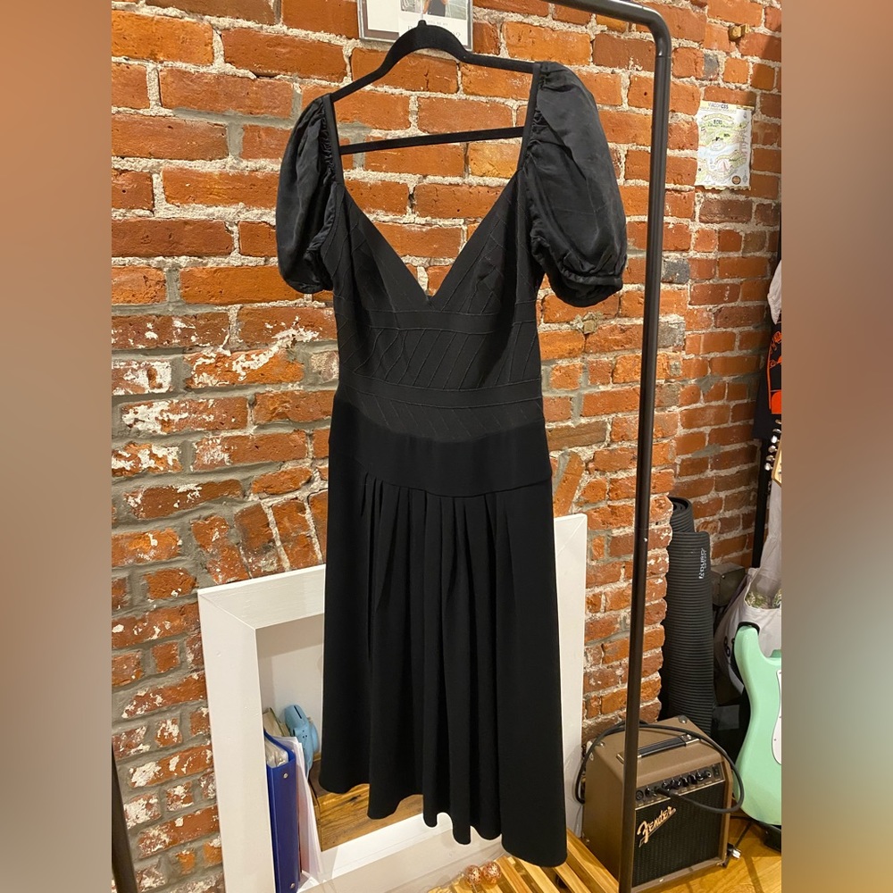 Vintage Prada sweetheart neckline midi Evening dress, Size 46, Black